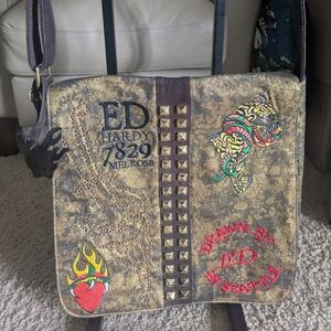 VERY VERY RARE NEW Ed Hardy Multicolor Studded Messenger Bag